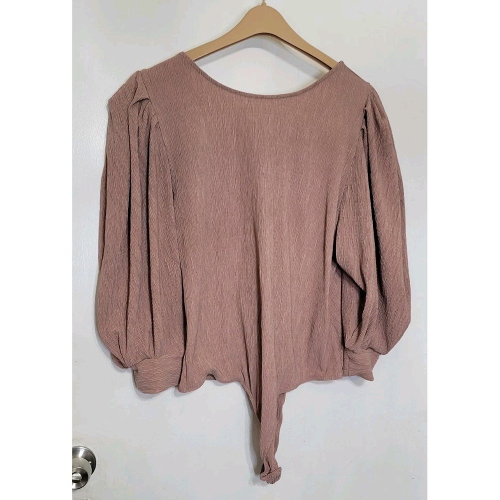 ASTR The Label Pink Mauve Crinkle Bodysuit XL Balloon Sleeve Low Bck AT16991-003